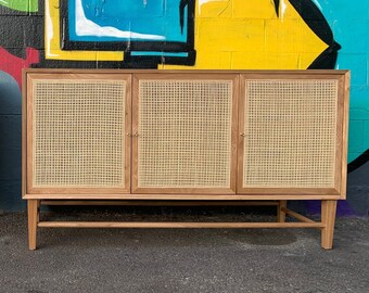 60" White Oak Caned Vanity