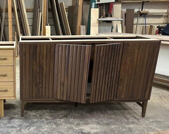 60" Walnut Slatted Single sink vanity