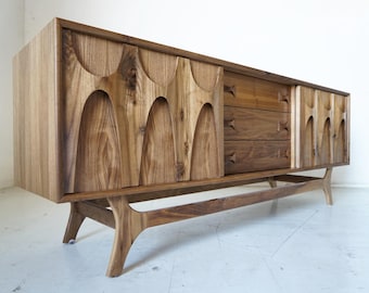 72" Brasilia Style Walnut Credenza Sideboard ( No brass )