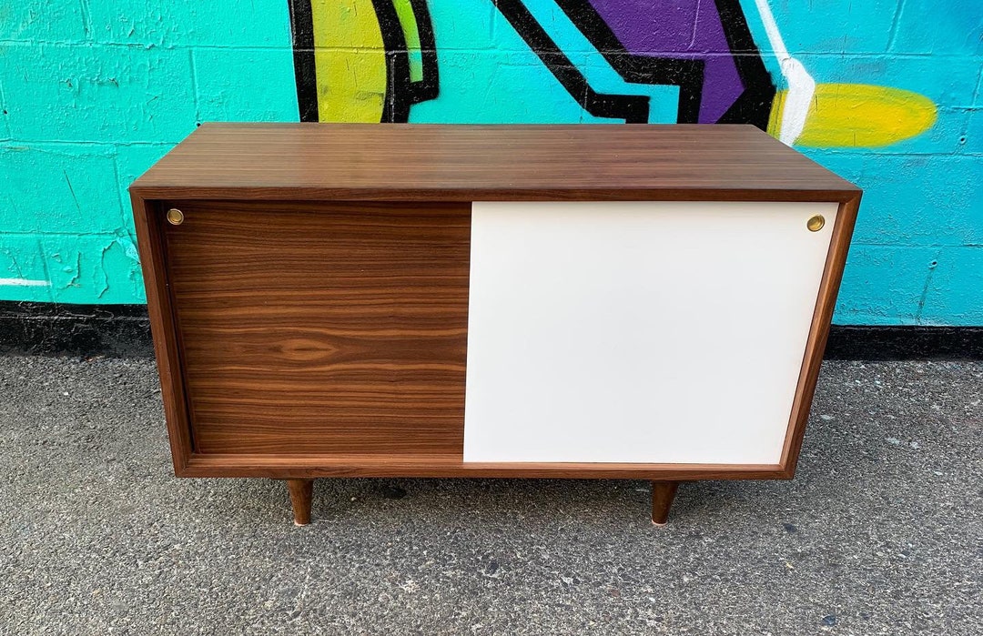 4 Ft Mid Century White Lacquered Walnut Credenza - Etsy