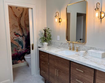 135” Walnut Double Sink Vanity | Handmade