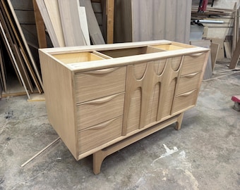 White Oak Brasilia Bathroom Vanity 55" Single Sink Cabinet 6 Drawers