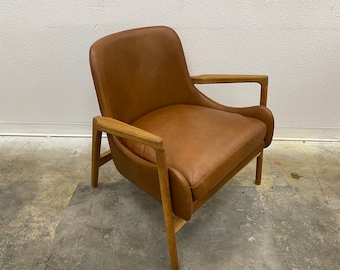 Mid Century Style Leather & Oak Larsen Chair