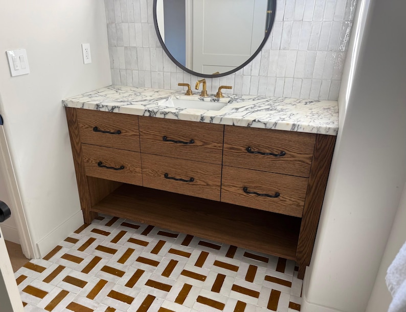 Pfr First Order 60” White Oak Single Sink Vanity With Open Shelf - Etsy
