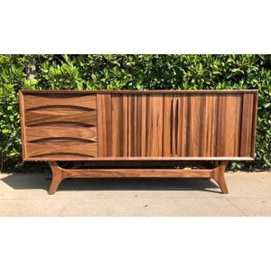 Mid Century Style Walnut Tambour Door Credenza