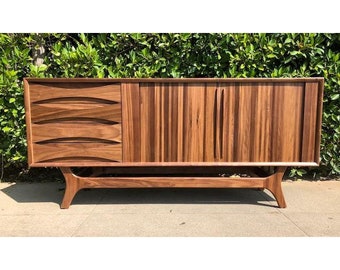 Mid Century Style Walnut Tambour Door Credenza