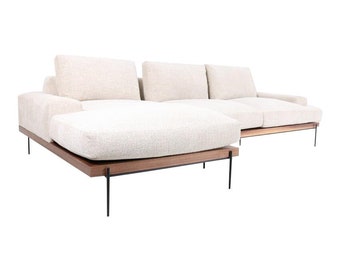 Modern Wood-Rail Sofa Chaise