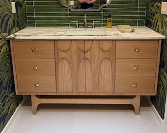 60" White Oak Brasilia Single Sink Vanity | 6 Drawers