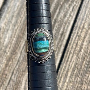 Rainbow Calsilica Gemstone and Sterling Silver Statement Ring Earth Water Elements