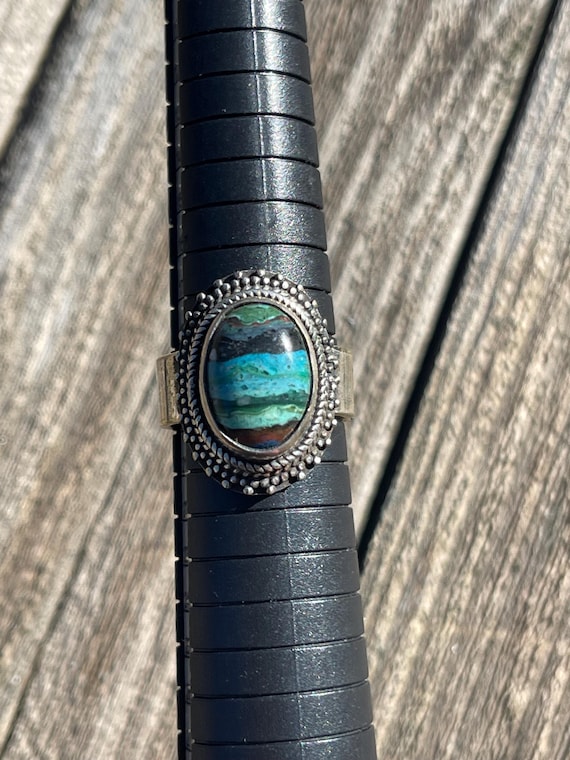 Rainbow Calsilica Gemstone and Sterling Silver Statement Ring Earth Water Elements
