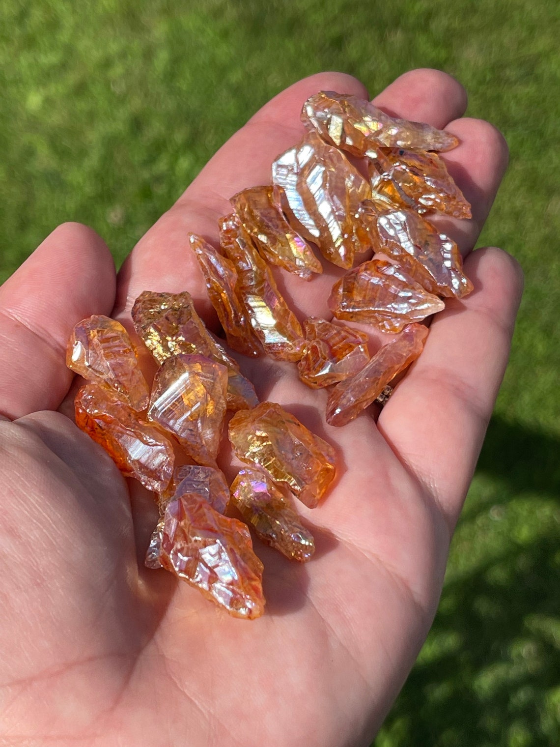 Peach Rainbow Aura Quartz Points Small Healing Crystal Etsy UK