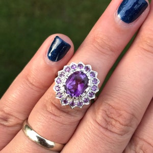 Natural Bright Purple Amethyst Ring Sterling Silver 925 Engagement Wedding Ring Birthstone Ring