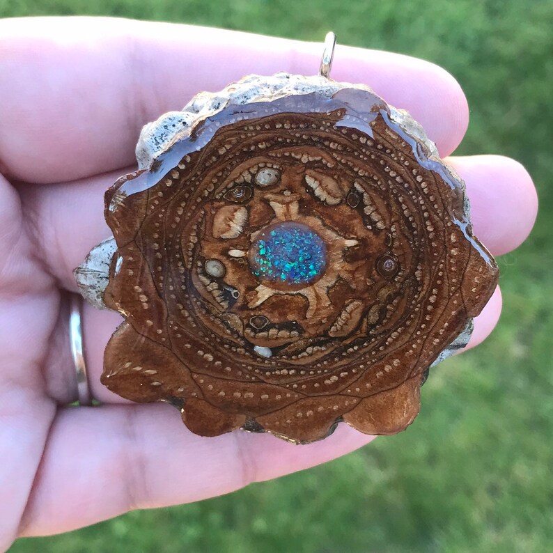 Pinecone Pendant Third Eye Pinecone Cosmic Blue Opal and Glowdust Glowing Third Eye Crushed Opal Inlay Empowerment Enlightenment Natural