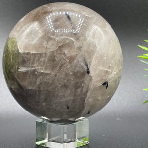 Large Tourmalinated Quartz Sphere: Smoky Healing Crystal (87mm)