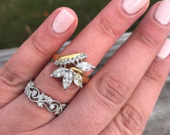 1980's Vintage Cocktail Ring Engagement Ring Wedding Anniversary Yellow Gold