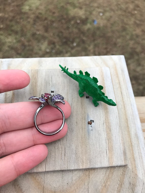 Oxidized Sterling Flower Ring: Amethyst, Ruby, St… - image 4