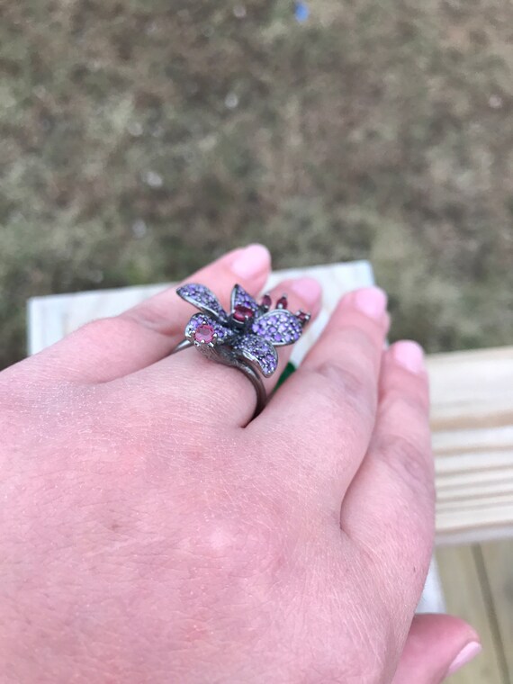 Oxidized Sterling Flower Ring: Amethyst, Ruby, St… - image 6
