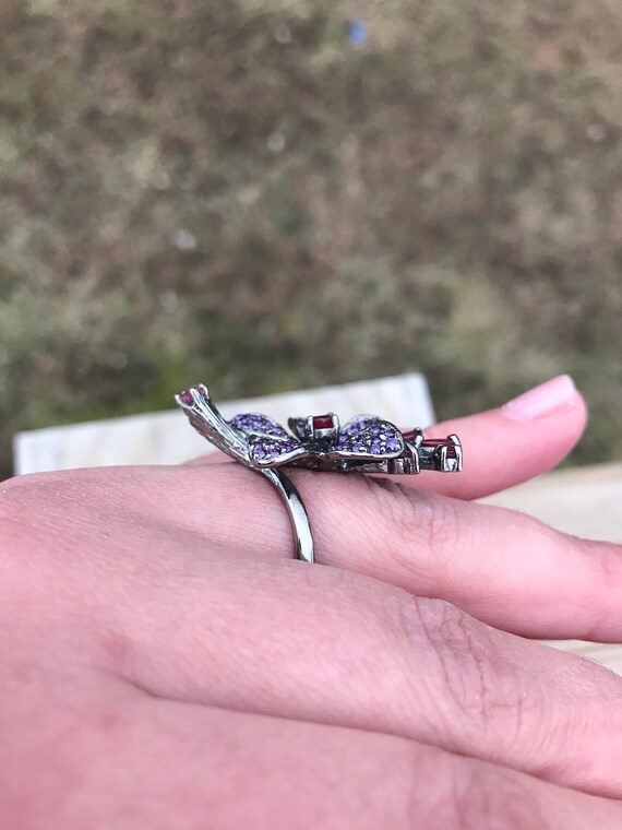 Oxidized Sterling Flower Ring: Amethyst, Ruby, St… - image 5