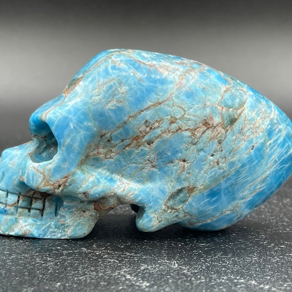 Blue Apatite Large Alien Skull Healing Crystal 100% Natural Crystal Throat Chakra Weight Loss Star Being Cosmic Outer Space 1009