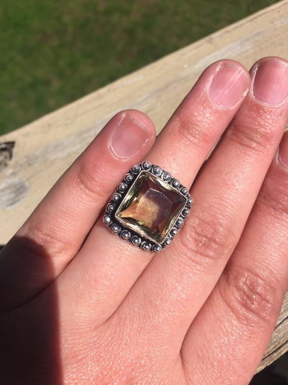 Citrine Sterling Silver Paste Glass 1930's Bezel S