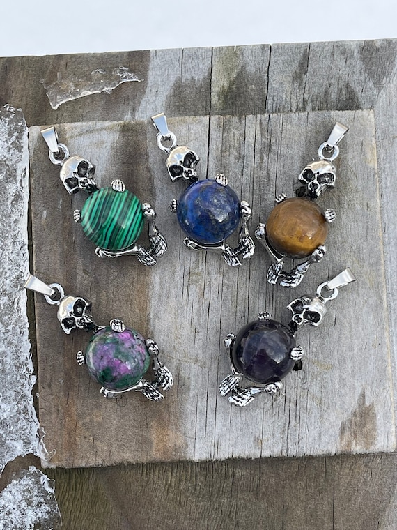 Tiny Skeleton Healing Crystal Sphere Pendants Vin… - image 1