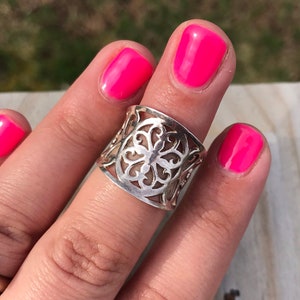 Vintage unieke Sterling zilveren ring filigraan open werk band
