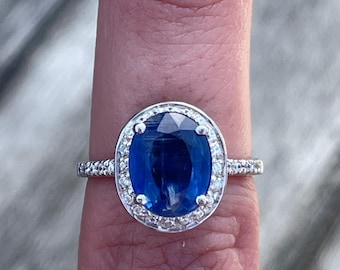 Oval Kyanite and White Topaz Ring: Sterling Silver Anniversary Engagement