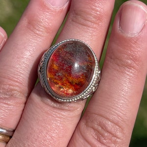 Handmade Garden Quartz Lodolite Ring: Healing Crystal Statement Ring, Size 9.5