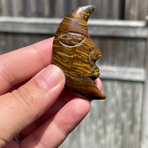 Tiger Eye Moon Healing Crystal Man in the Moon Hand Carved 1001