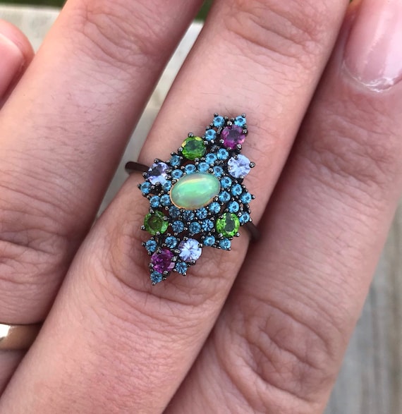 Extremely Unique Multi Gemstone Ethiopian Opal Ch… - image 1
