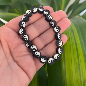Yin Yang Fimo Clay Perlen Armband 90er Jahre Y2k Dehnbar