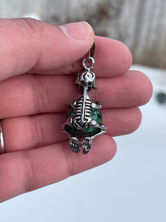 Tiny Skeleton Healing Crystal Sphere Pendants Vin… - image 3