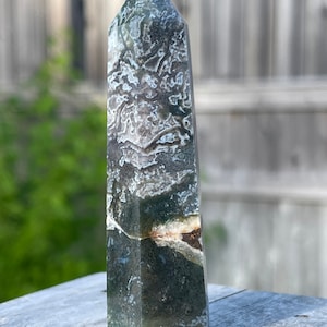 Moss Agate Tower Healing Crystal Point Recovery From Surgery Or Trauma Emotional Balance 100% Natural Crystal 1002