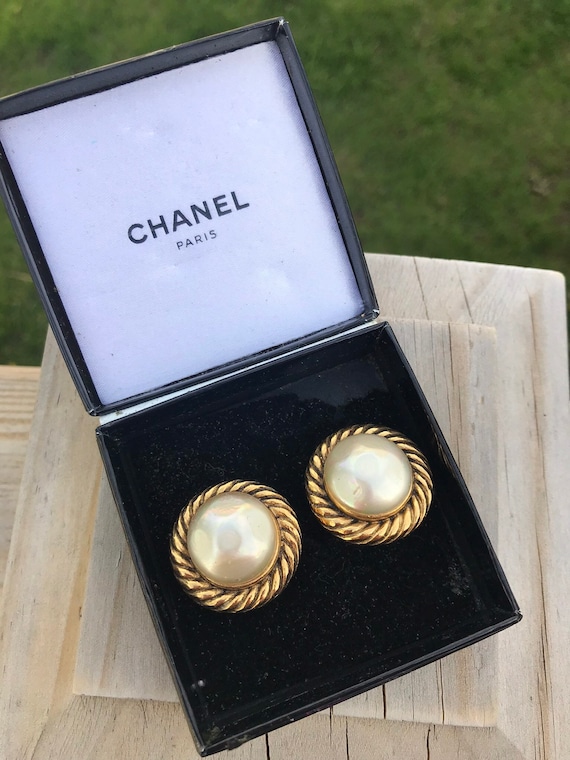 Authentic Chanel Gold Tone Pearl Clip on Earrings 