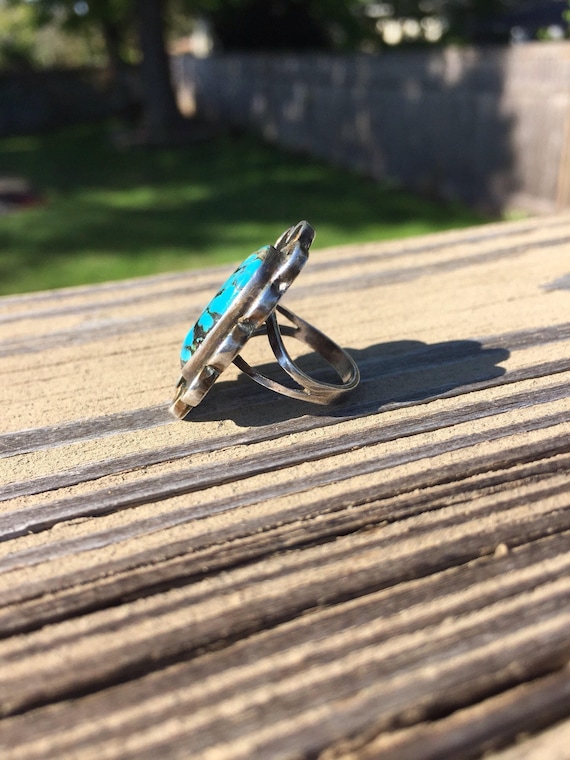 Native American Turquoise Flower Design Ring Silv… - image 4