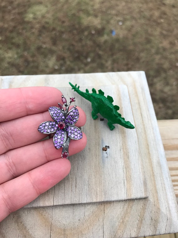 Oxidized Sterling Flower Ring: Amethyst, Ruby, St… - image 7