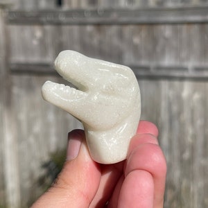 White Jade Crystal Tyrannosaurus Rex Head Dinosaur Healing Crystal detox immune system fertility Protection 1002