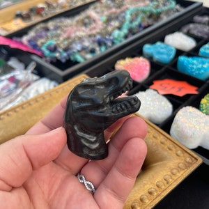 Obsidian Carved Dinosaur Skull 1011