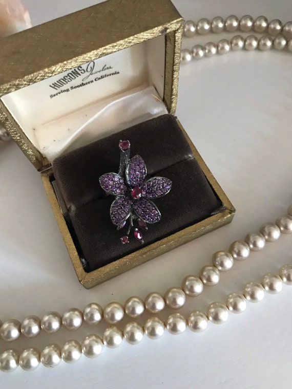 Oxidized Sterling Flower Ring: Amethyst, Ruby, St… - image 2