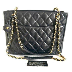Vintage authentische Chanel Tote Dark Navy Gestepptes Lammleder