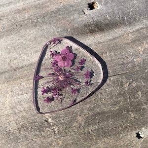 Custom Purple Flower Guitar Pick Real Tiny Pressed Flowers