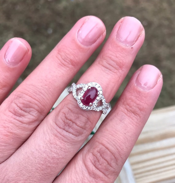 Genuine Blood Red Ruby Cabochon And White Sapphir… - image 1