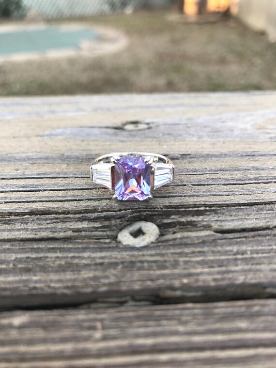 Lavendar Pink Emerald Cut Crystal CZ and White Ba… - image 5