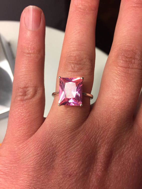 Pink Radiant Cut Sapphire Sterling Silver Ring En… - image 5