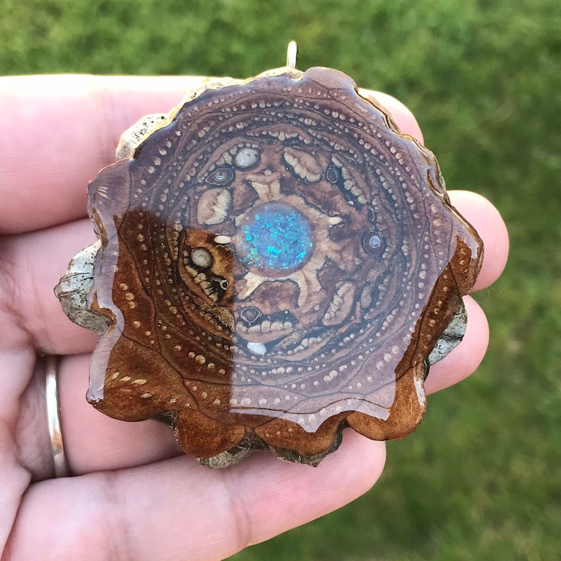 Pinecone Pendant Third Eye Pinecone Cosmic Blue Opal and Glowdust Glowing Third Eye Crushed Opal Inlay Empowerment Enlightenment Natural