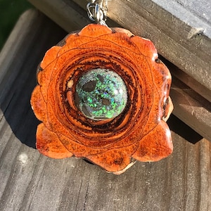 Pinecone Pendant: Handmade Blue Green Boulder Opal, Natural Jewelry