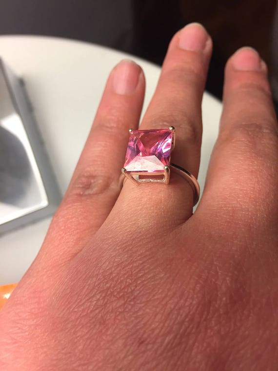 Pink Radiant Cut Sapphire Sterling Silver Ring En… - image 4