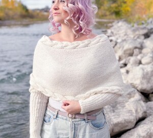 Écharpe-pull Avec Manches - Poncho Châle Pour Femme - Hiver élégant Et Chaud - Taille Unique 202x38 Cm