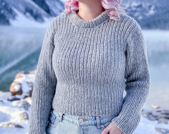 KNITTING PATTERN ** Linear Pullover, ribbed sweater, ribbed pullover, ribbed crewneck, hand knit ribbed sweater, tight fitted ribber sweater