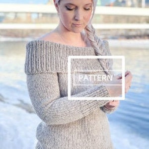 KNITTING PATTERN Cold Shoulder pullover, sexy knit sweater pattern, over the shoulder sweater, off the shoulder sweater knit pattern image 1